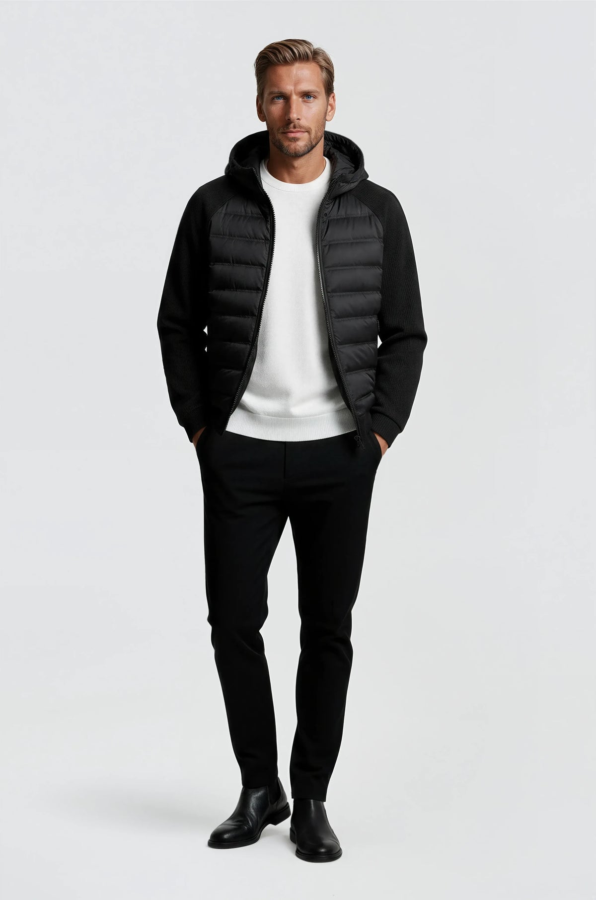 Loose Fit Hooded Down Jacket - Black
