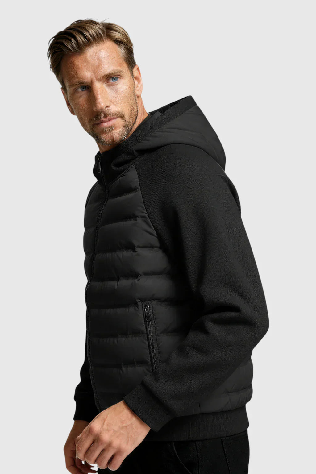 Loose Fit Hooded Down Jacket - Black