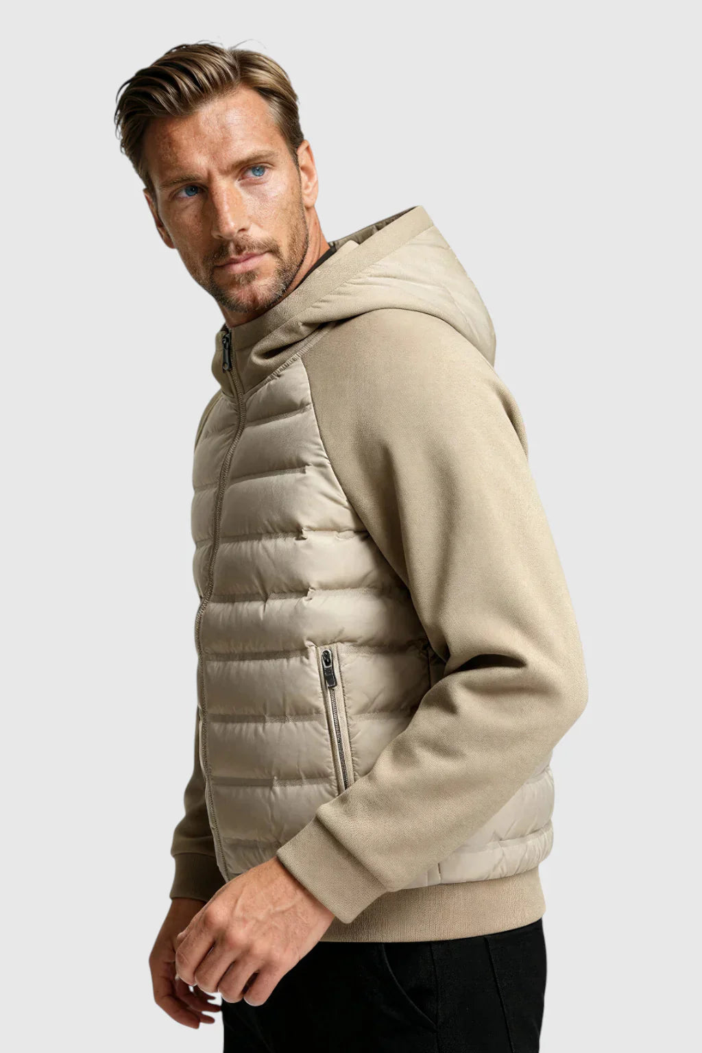 Loose Fit Hooded Down Jacket - Beige