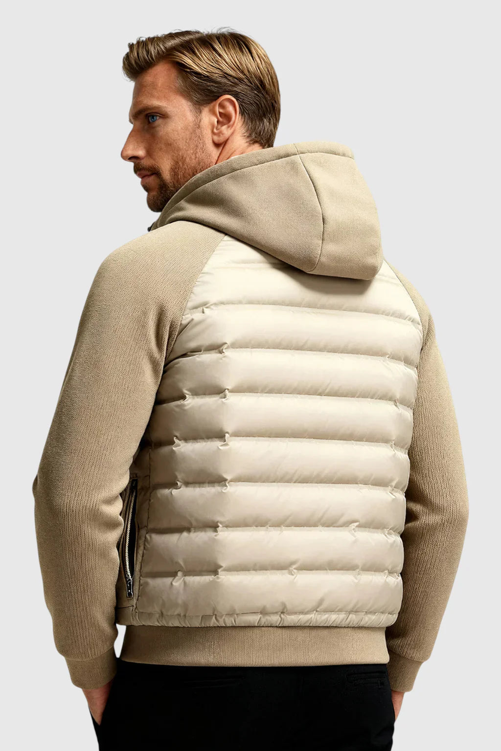Loose Fit Hooded Down Jacket - Beige