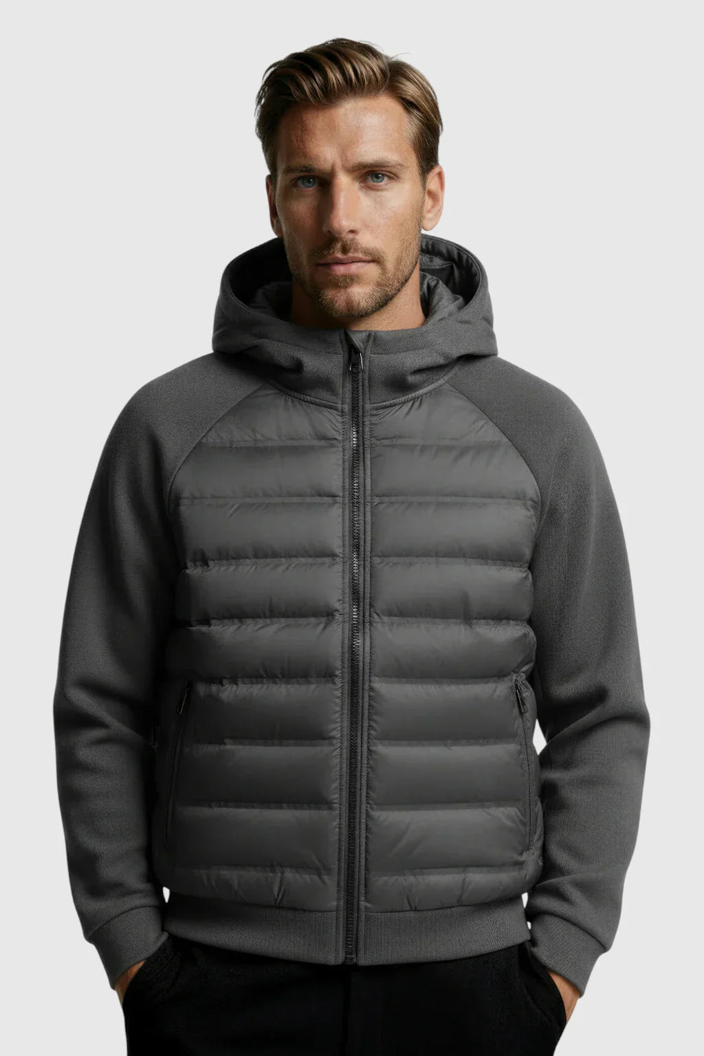 Loose Fit Hooded Down Jacket - Charcoal Grey