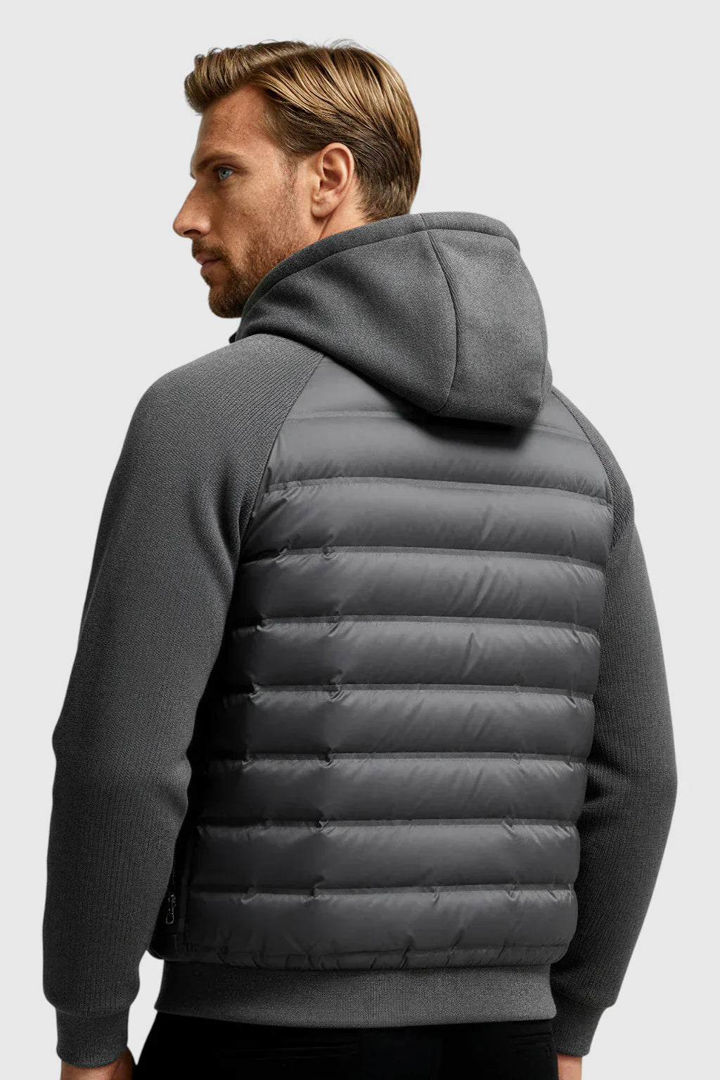 Loose Fit Hooded Down Jacket - Charcoal Grey
