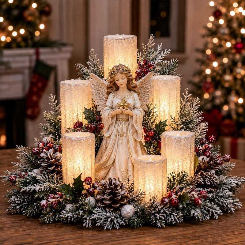 Weihnachtszauber LED-Kerzenlicht – Stil Engel, beleuchtetes Weihnachtsgesteck