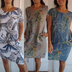 Rundhalskleid mit botanischem Print – Damen