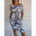Rundhalskleid mit botanischem Print – Damen