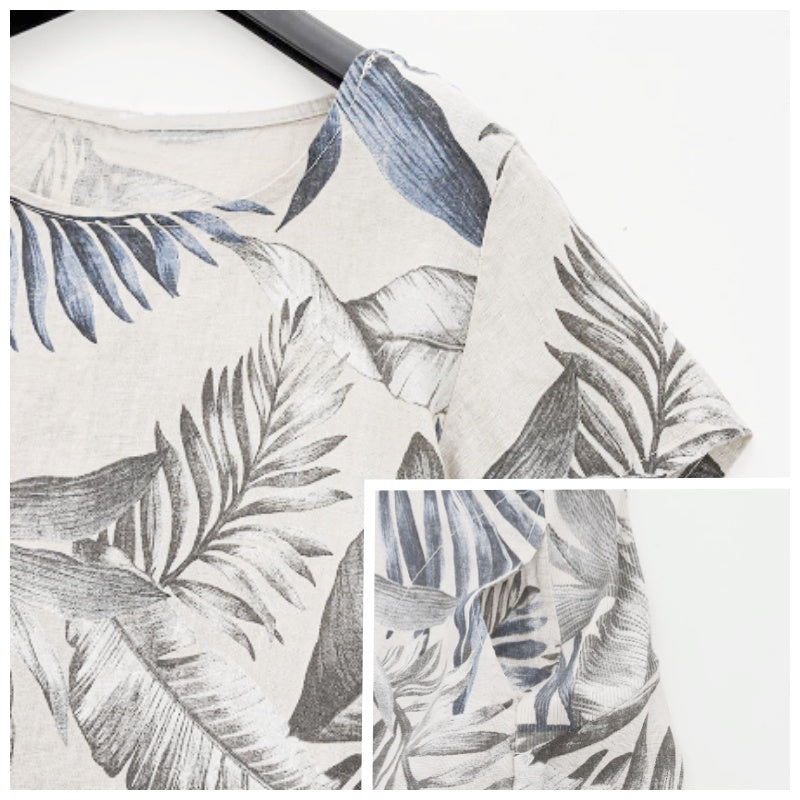 Rundhalskleid mit botanischem Print – Damen