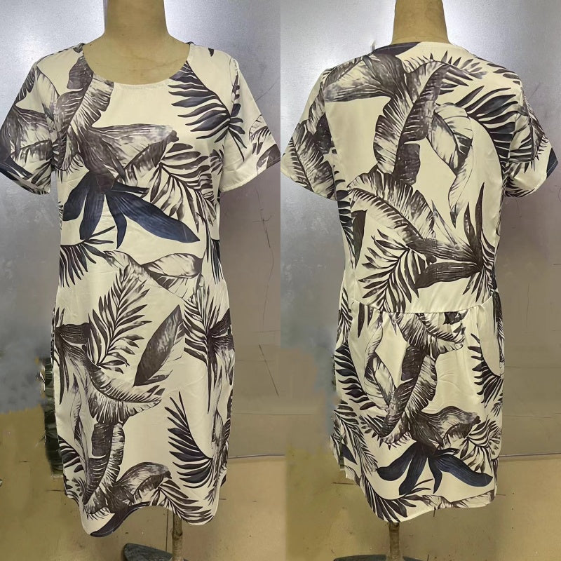 Rundhalskleid mit botanischem Print – Damen