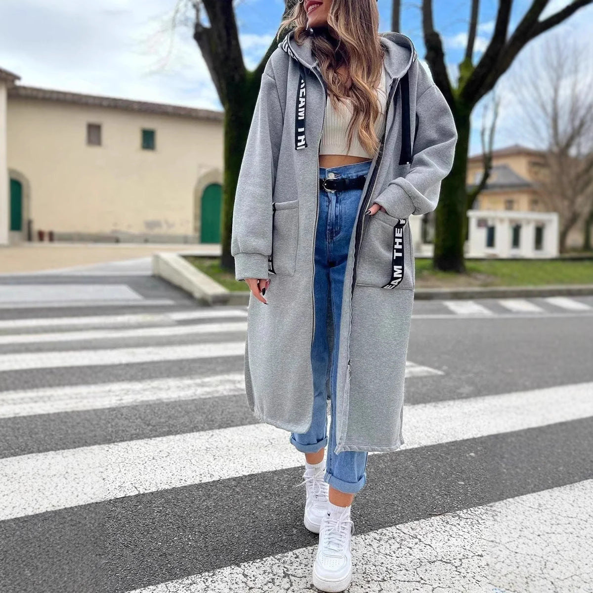 Oversize-Kapuzenmantel mit Fleecefutter – Damen