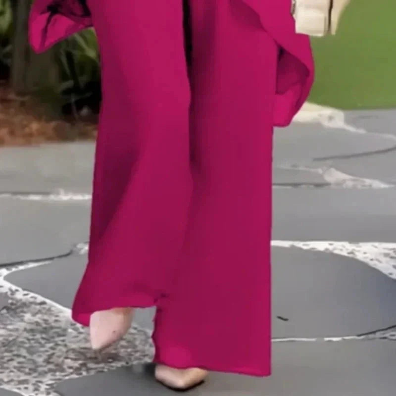 Zweiteiler mit doppellagigem Top und weiter Hose – Damen