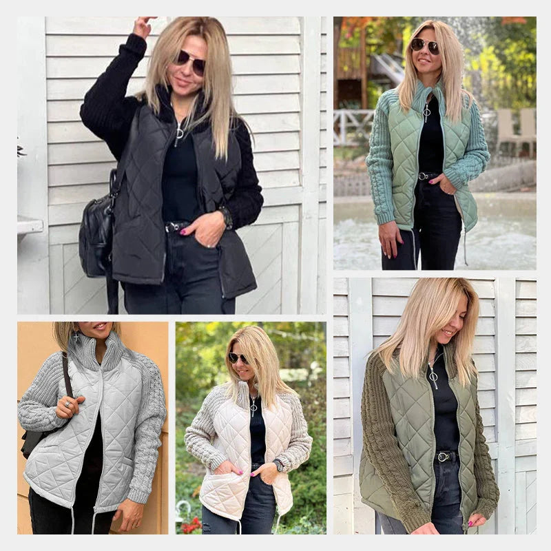 Steppjacke mit Strick-Patchwork – Damen