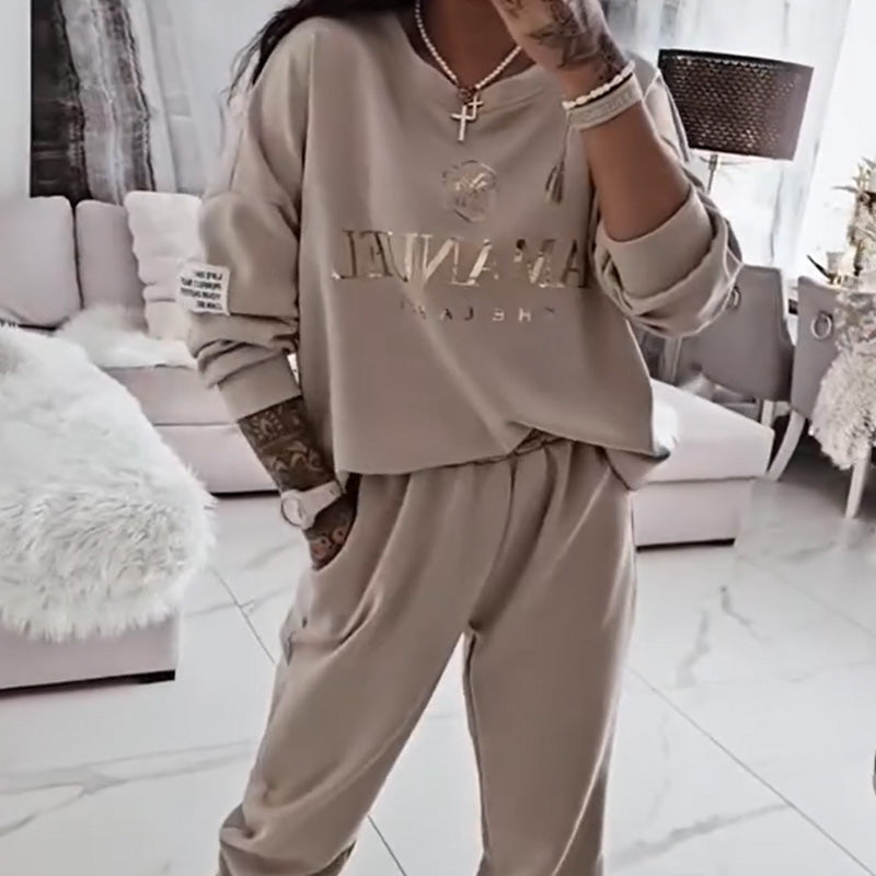 Zweiteiler mit Print-Bluse und weiter Hose – Damen