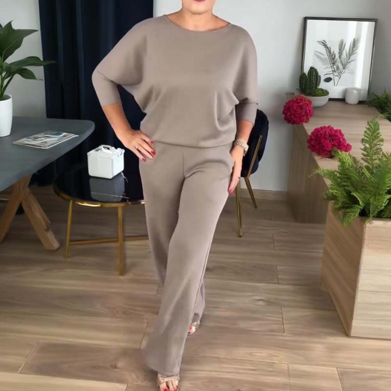 Dreiteiliges Set mit Longcardigan, Oberteil und weiter Hose – Damen