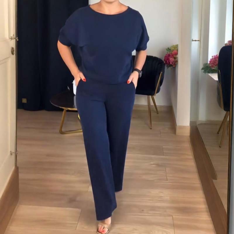 Dreiteiliges Set mit Longcardigan, Oberteil und weiter Hose – Damen