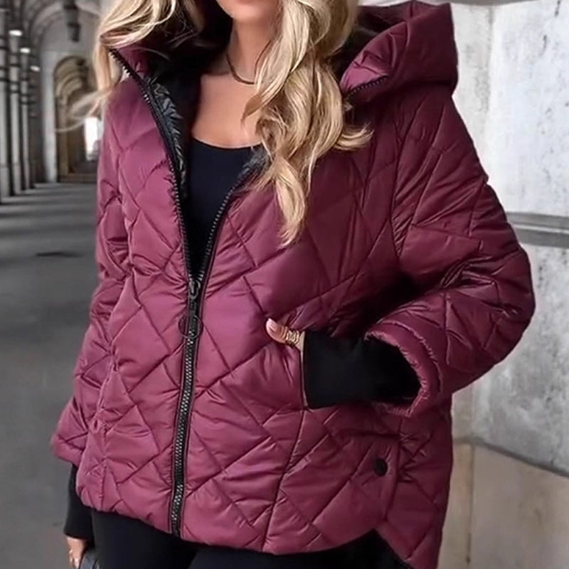Pufferjacke mit Rauten-Steppung und Kapuze – Damen