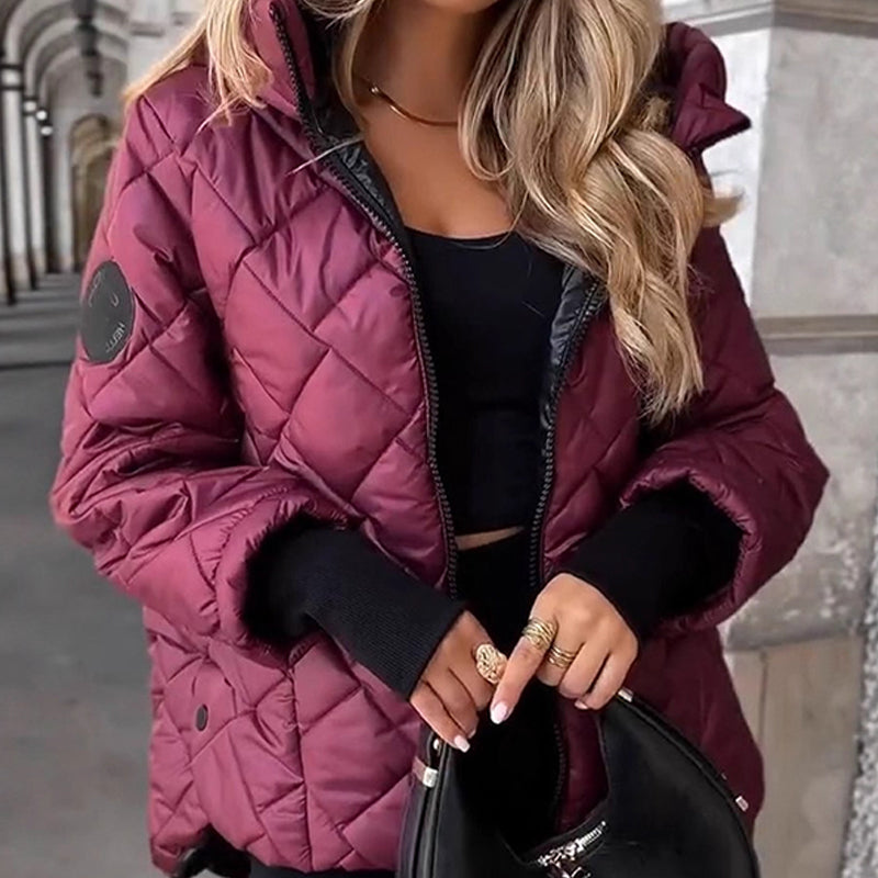 Pufferjacke mit Rauten-Steppung und Kapuze – Damen