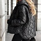 Pufferjacke mit Rauten-Steppung und Kapuze – Damen