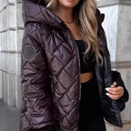 Pufferjacke mit Rauten-Steppung und Kapuze – Damen