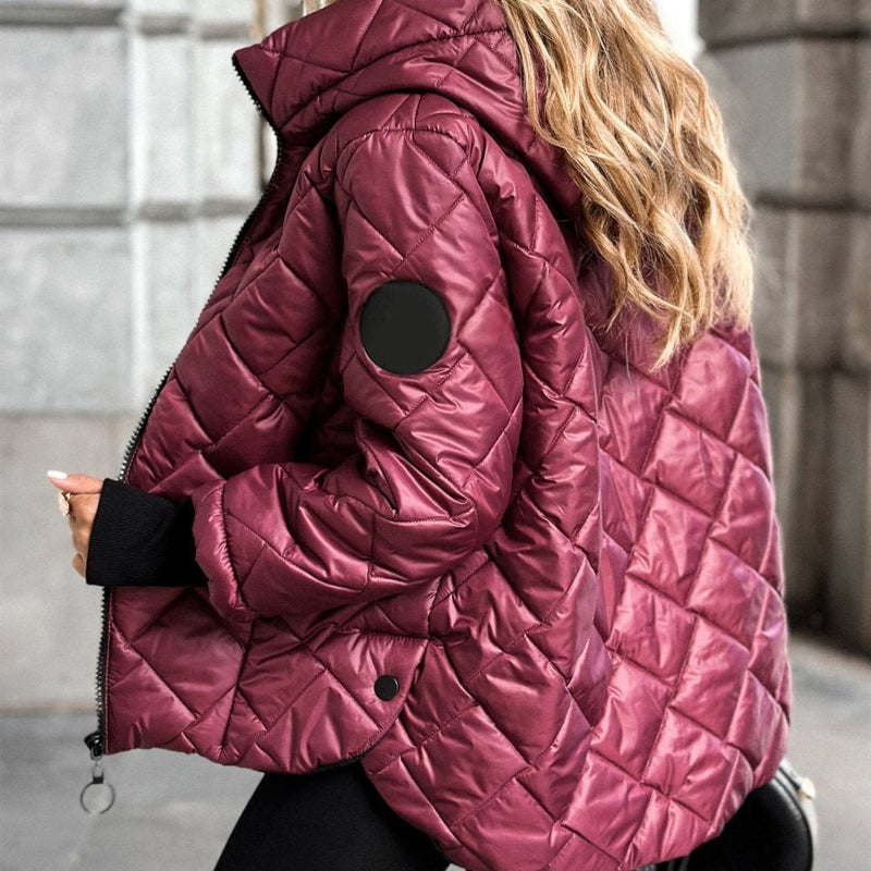Pufferjacke mit Rauten-Steppung und Kapuze – Damen