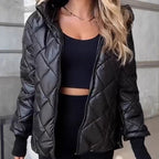 Pufferjacke mit Rauten-Steppung und Kapuze – Damen