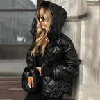 Pufferjacke mit Rauten-Steppung und Kapuze – Damen