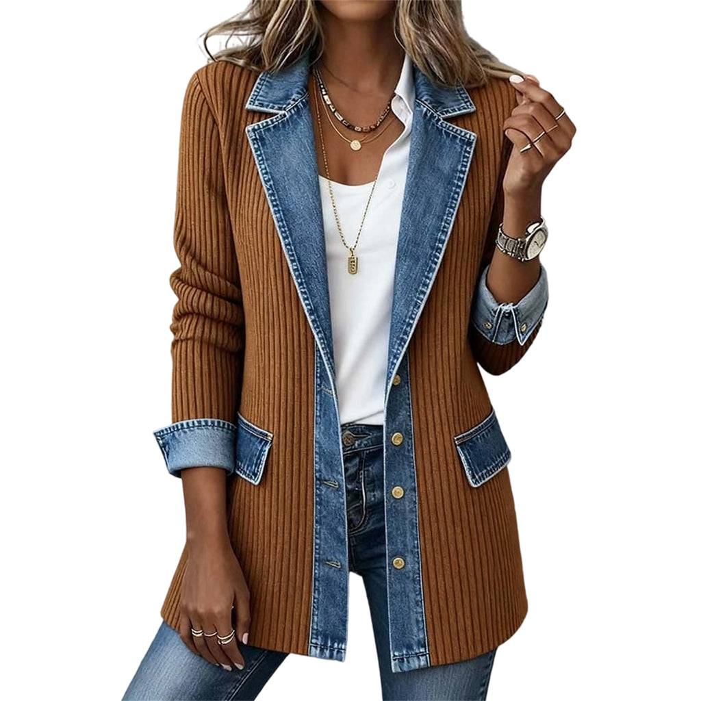 Mantel in Denim-Optik mit Rippstrick-Einsätzen – Damen