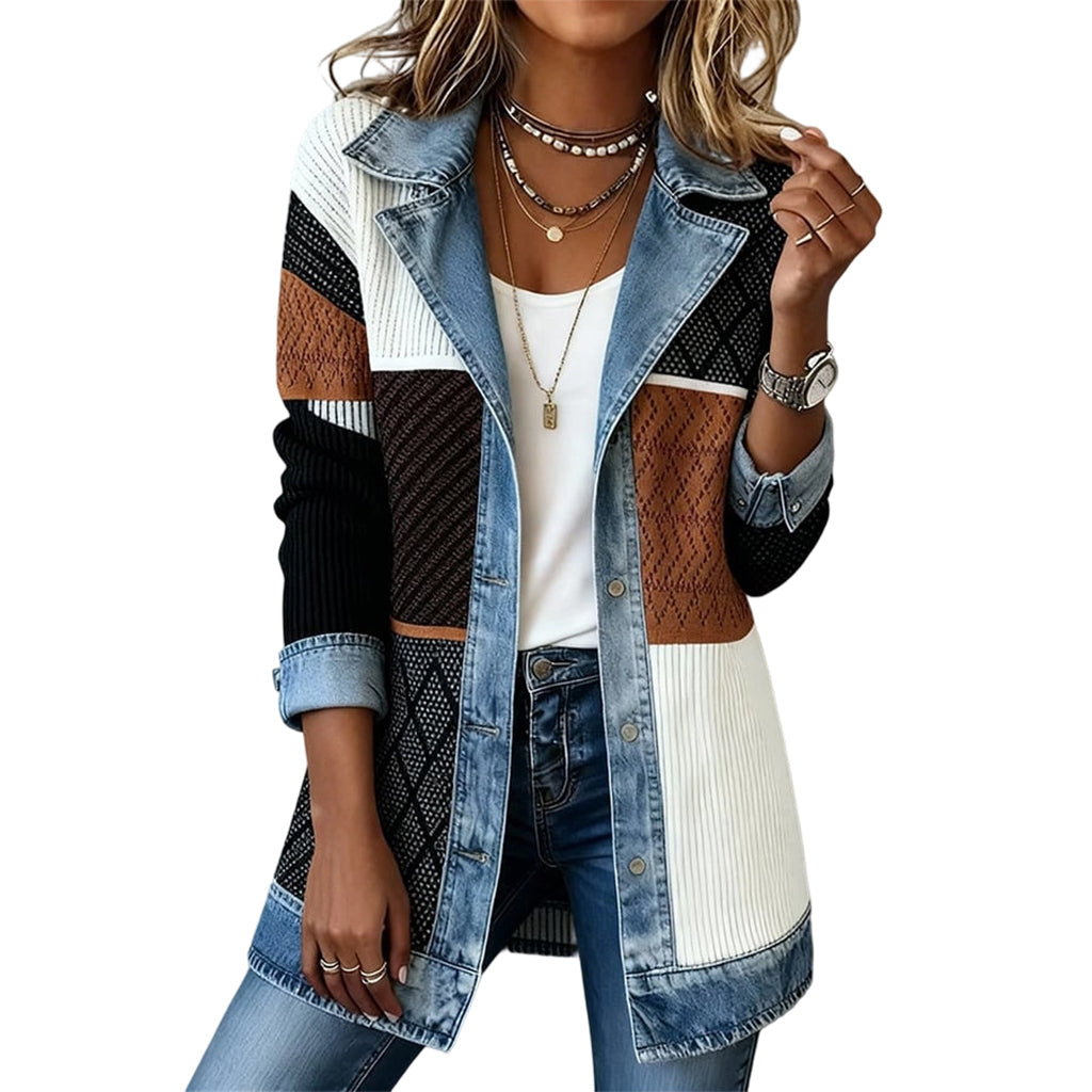 Mantel in Denim-Optik mit Rippstrick-Einsätzen – Damen