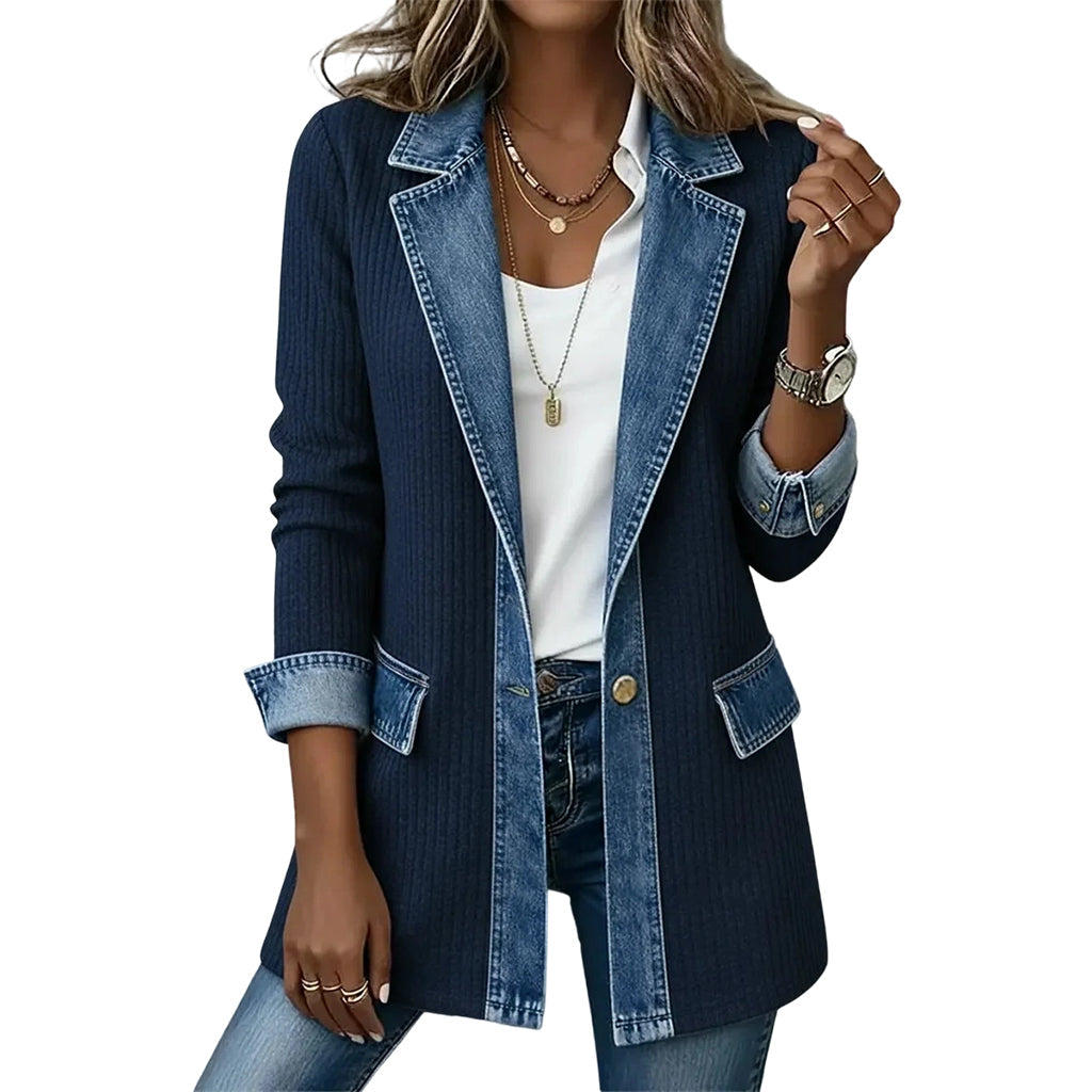 Mantel in Denim-Optik mit Rippstrick-Einsätzen – Damen
