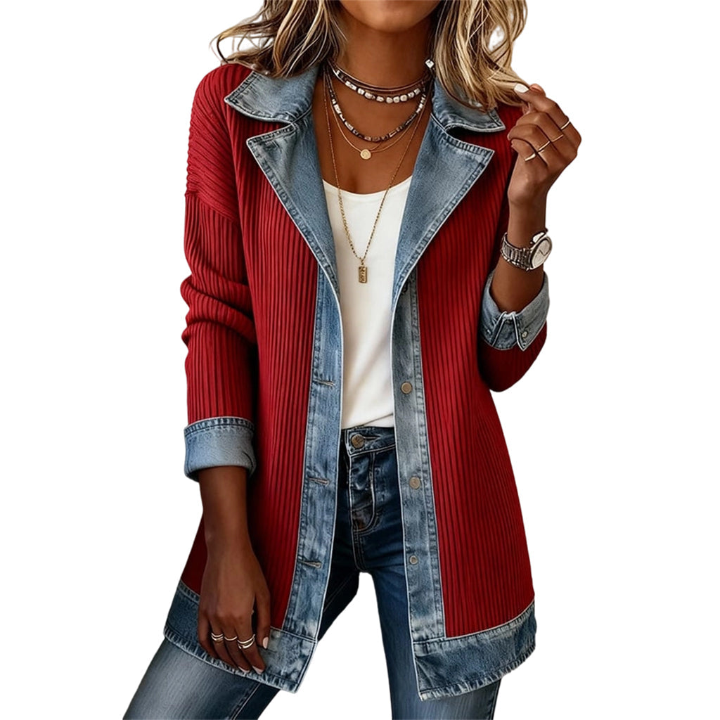 Mantel in Denim-Optik mit Rippstrick-Einsätzen – Damen