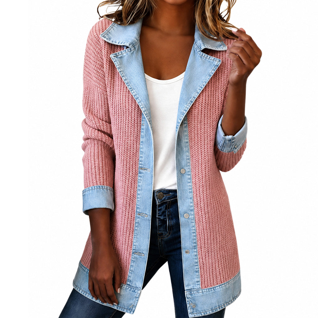 Mantel in Denim-Optik mit Rippstrick-Einsätzen – Damen