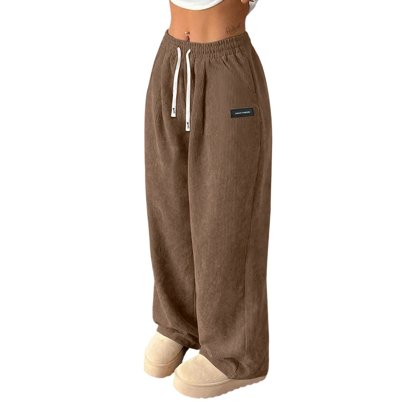 Cordhose mit weitem Bein und Kordelzug – Damen