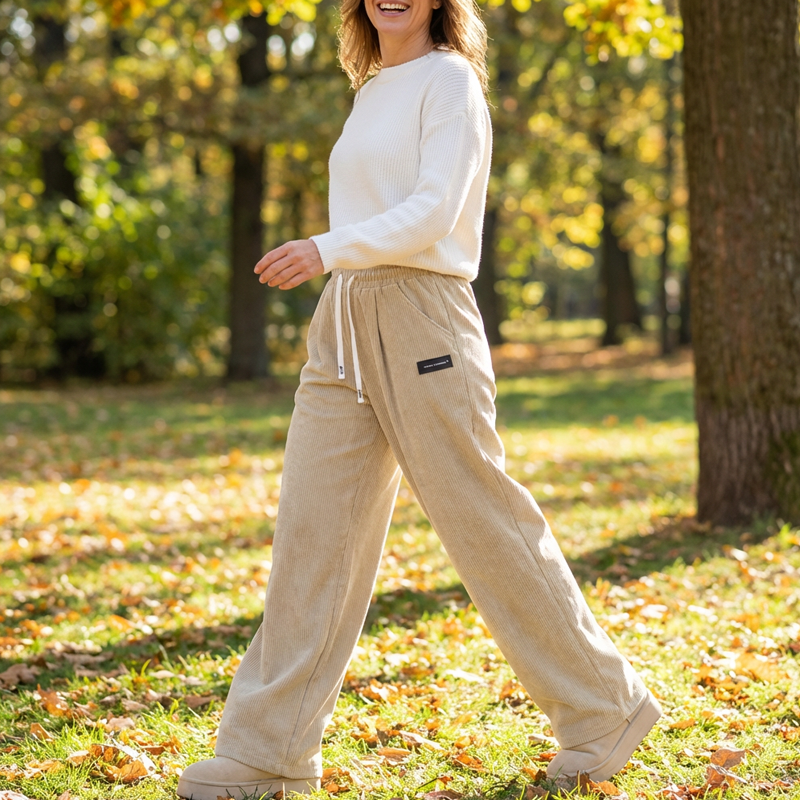 Cordhose mit weitem Bein und Kordelzug – Damen