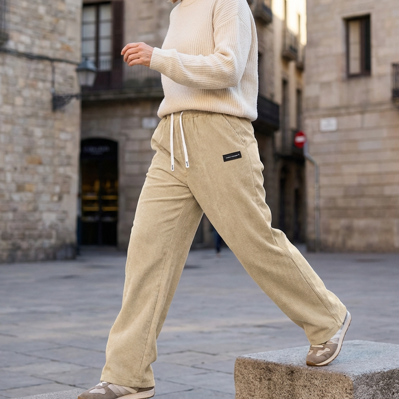 Cordhose mit weitem Bein und Kordelzug – Damen
