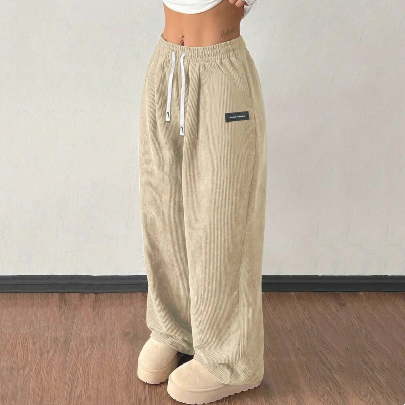 Cordhose mit weitem Bein und Kordelzug – Damen