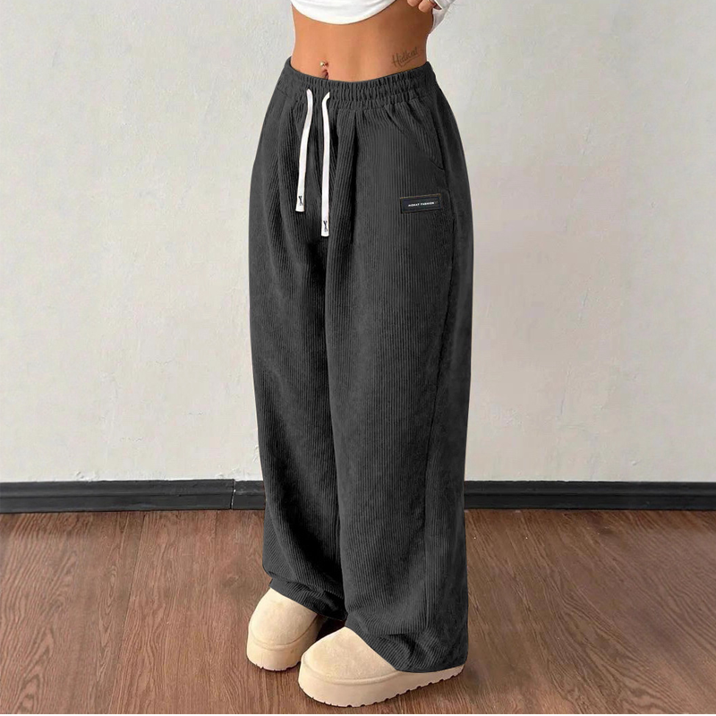 Cordhose mit weitem Bein und Kordelzug – Damen