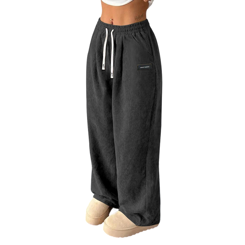 Cordhose mit weitem Bein und Kordelzug – Damen