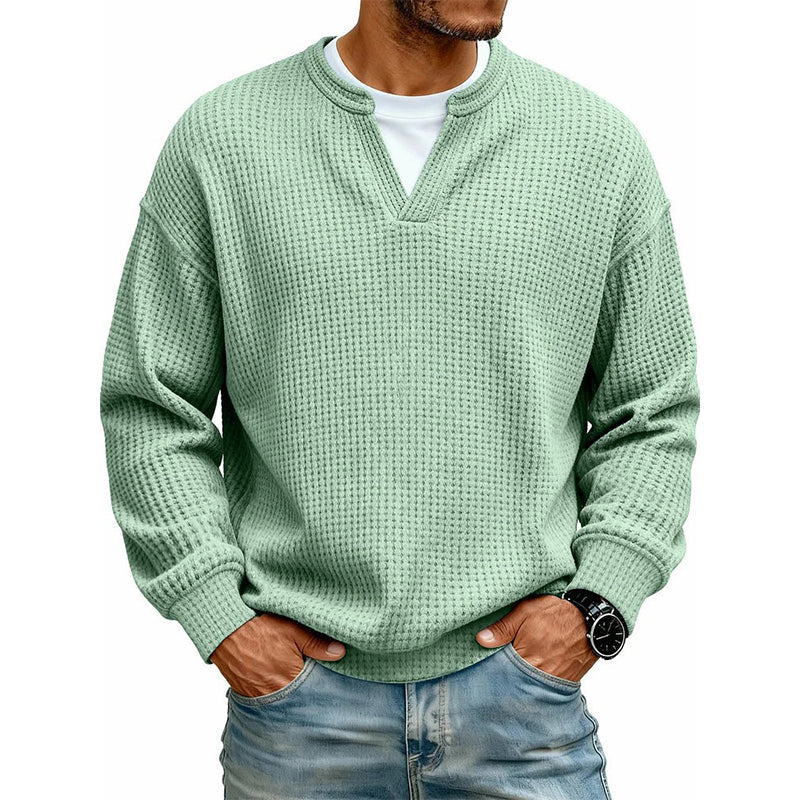 Waffel-Pullover im Lagenlook mit Rundhals – Herren