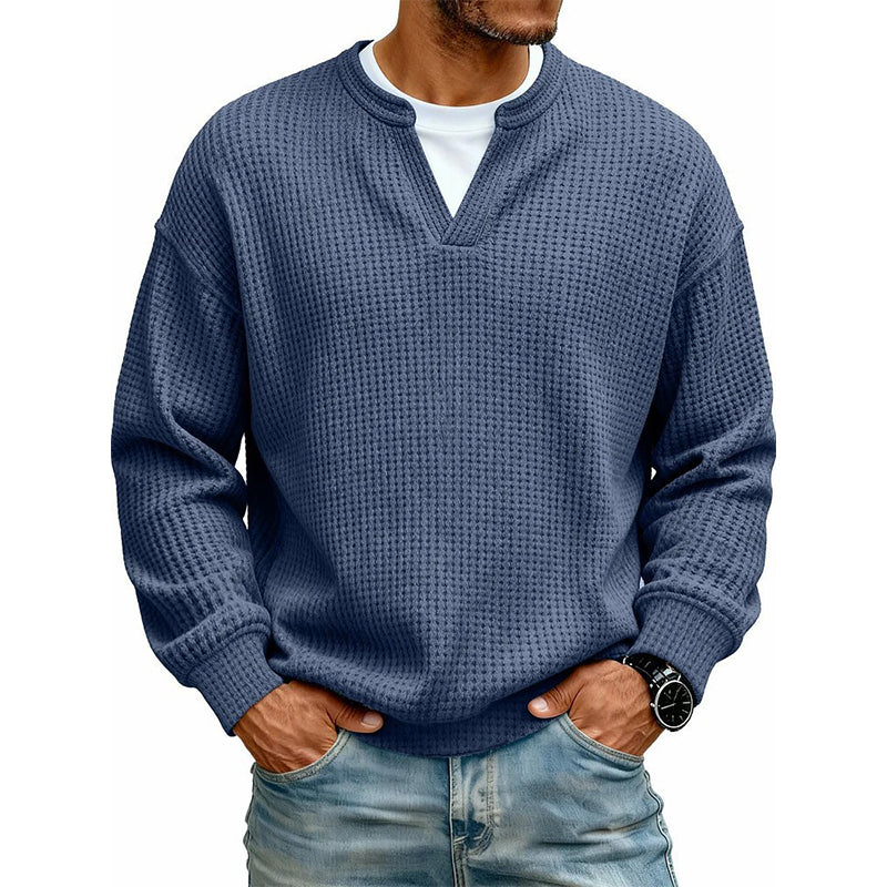 Waffel-Pullover im Lagenlook mit Rundhals – Herren