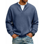 Waffel-Pullover im Lagenlook mit Rundhals – Herren