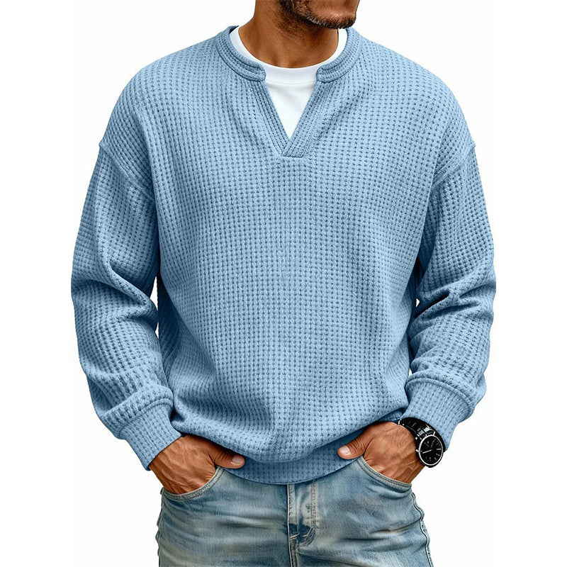 Waffel-Pullover im Lagenlook mit Rundhals – Herren
