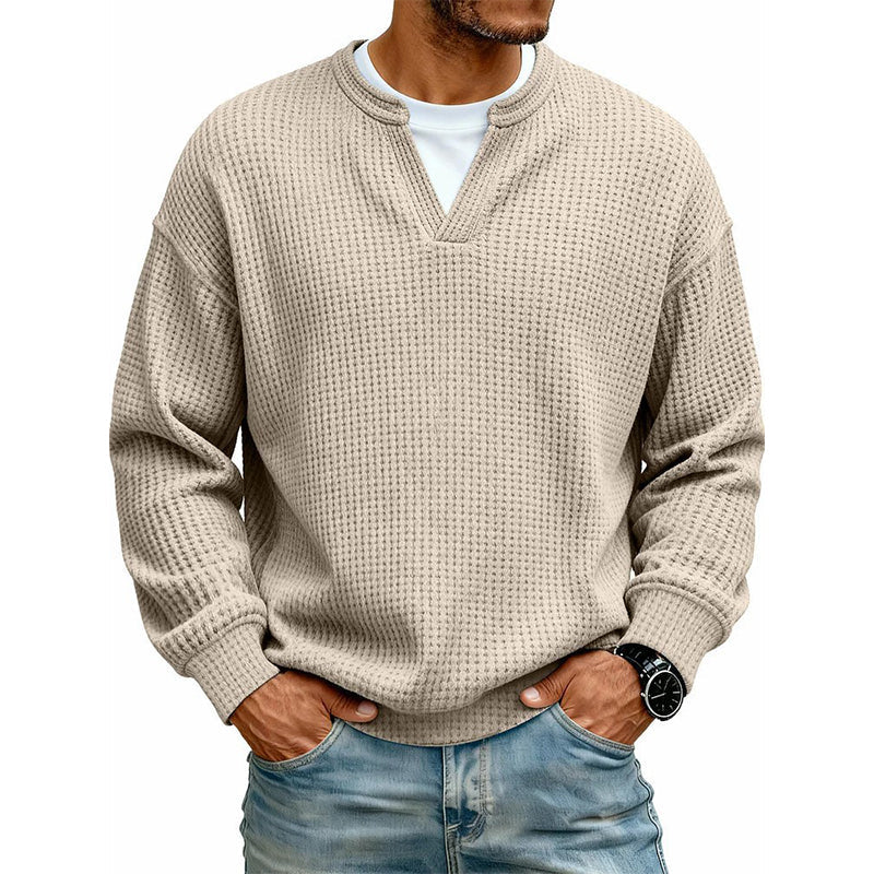Waffel-Pullover im Lagenlook mit Rundhals – Herren