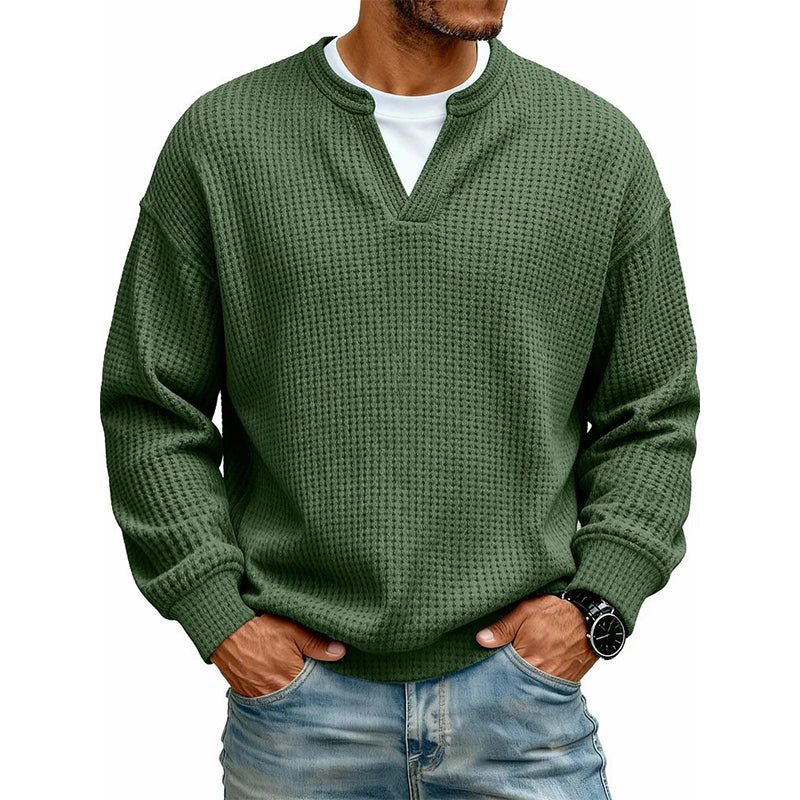 Waffel-Pullover im Lagenlook mit Rundhals – Herren