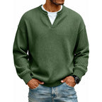 Waffel-Pullover im Lagenlook mit Rundhals – Herren