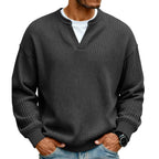 Waffel-Pullover im Lagenlook mit Rundhals – Herren