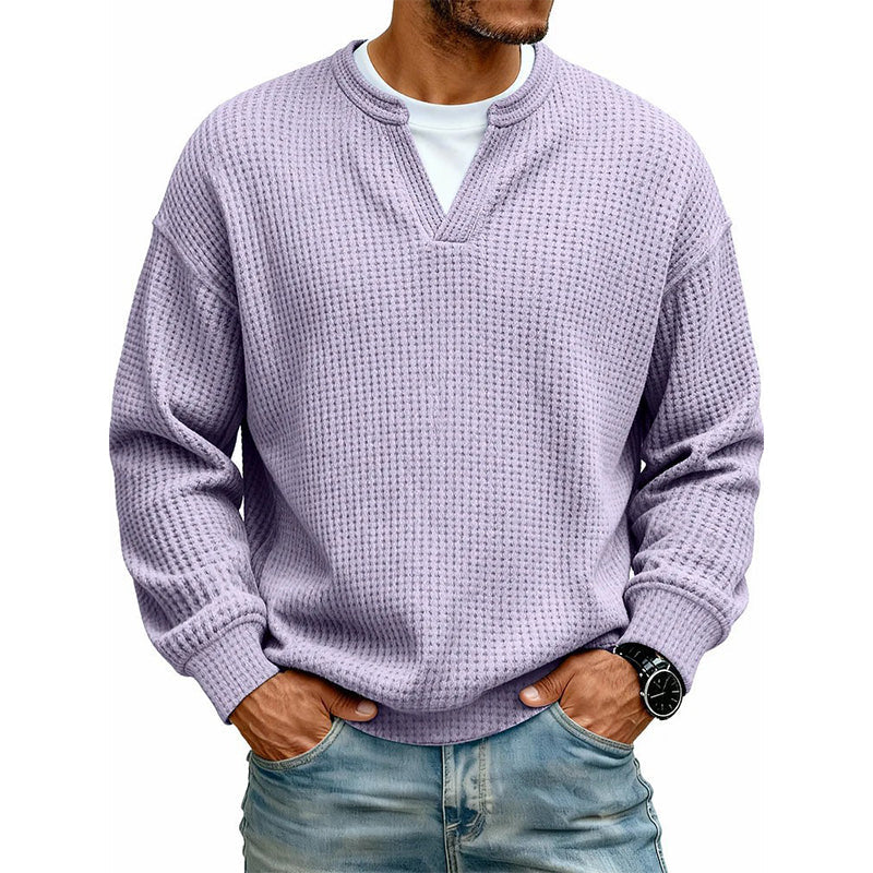 Waffel-Pullover im Lagenlook mit Rundhals – Herren
