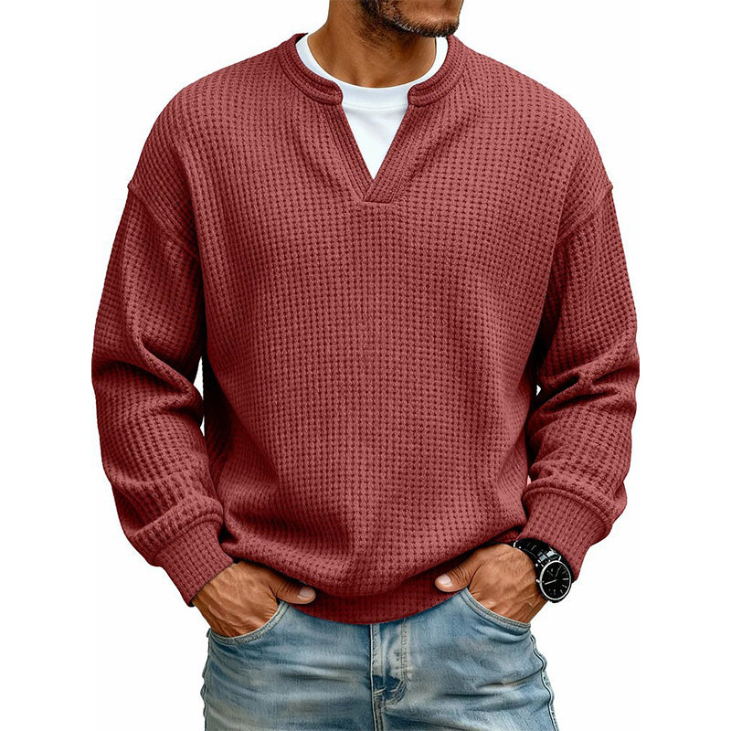 Waffel-Pullover im Lagenlook mit Rundhals – Herren
