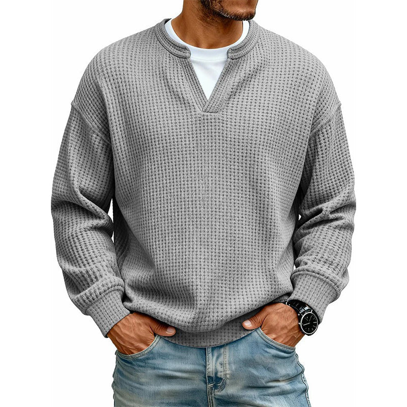 Waffel-Pullover im Lagenlook mit Rundhals – Herren
