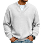 Waffel-Pullover im Lagenlook mit Rundhals – Herren