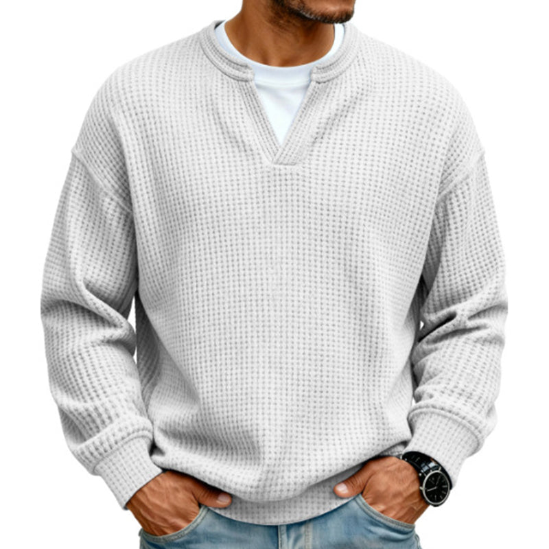 Waffel-Pullover im Lagenlook mit Rundhals – Herren