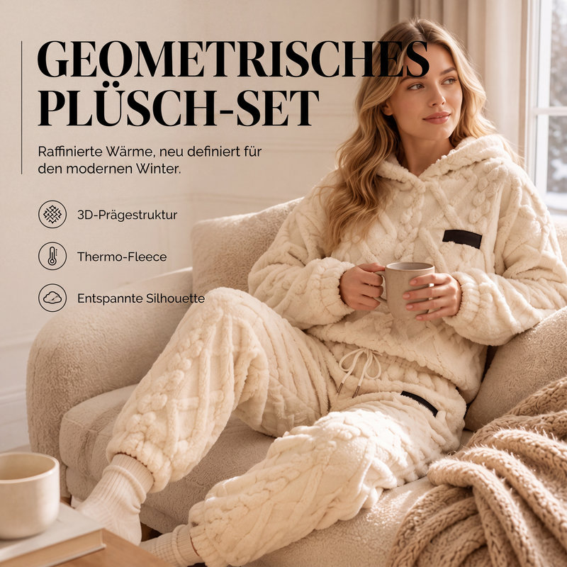 Plüsch-Set mit Zopfmuster – Kapuzenpullover und Hose, Damen