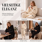Plüsch-Set mit Zopfmuster – Kapuzenpullover und Hose, Damen